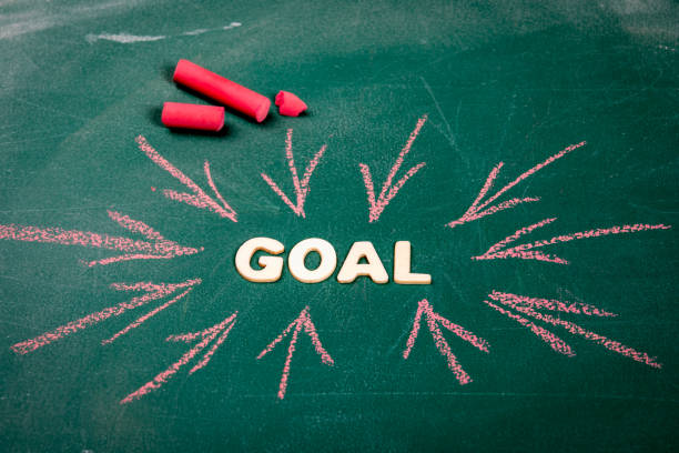 istock GOAL. Strategy, planning and achievements concept. Green chalk board background 1306643947