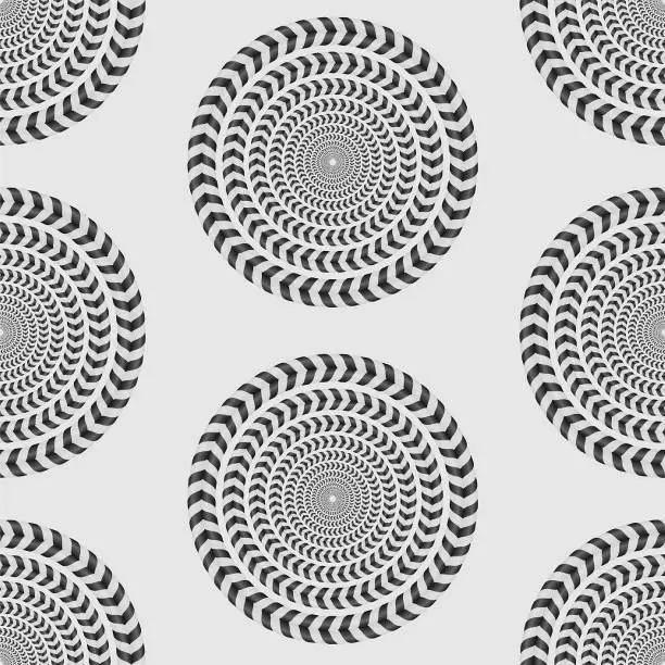 Vector illustration of Rotating Circles in black and white, Optical Illusion, Vector Seamless Pattern.