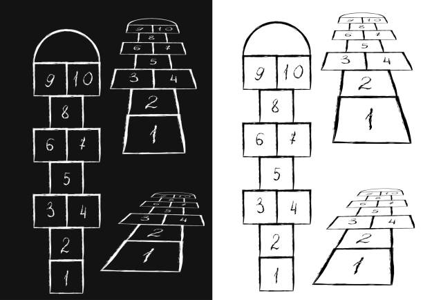 яркий шаблон hopscotch. векторная иллюстрация. черный на белом, белый на черном - hopscotch stock illustrations