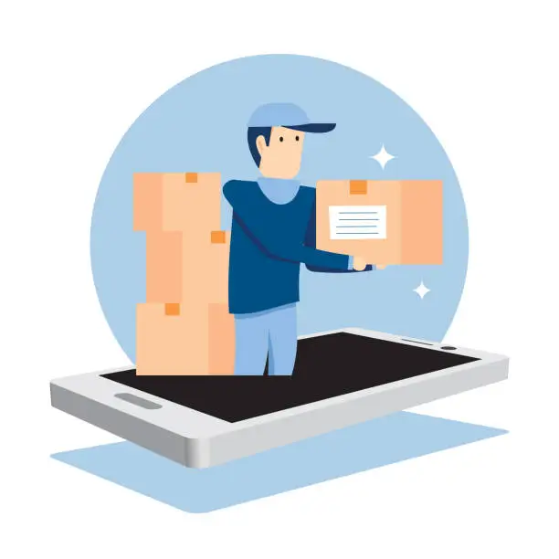 Vector illustration of Delivery business delivers products over the phone