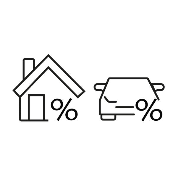 ilustrações de stock, clip art, desenhos animados e ícones de car and house with a deposit. credit icon vector illustration - real estate