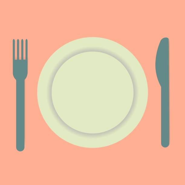 istock Cutlery colored line icon. Plate fork and knife silhouette. Isolated illustration on color background. Symbol events and restaurant waiter. As template of card, banner, menu, flyer Vector EPS 10 1306652768
