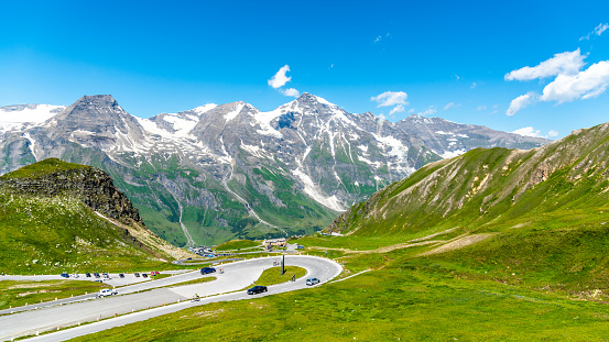 Grossglockner High Alpine Road, German: Grossglockner-Hochalpenstrasse. High mountain pass road in Austrian Alps, Austria.