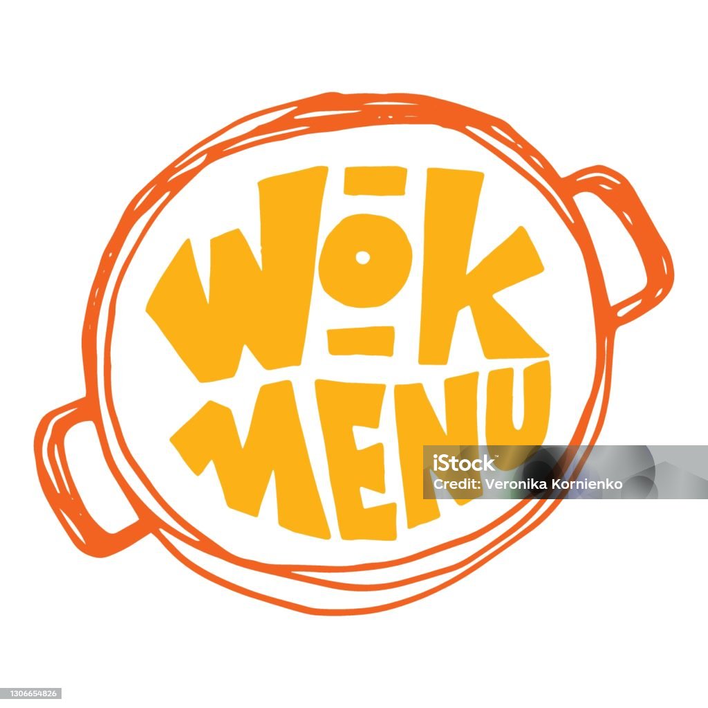 Dwars zitten Chemicaliën concept Wok Menu With Pan Wok Typography Text Design Grunge Lettering Vector  Illustration Fast Food Restaurant Menu Emblem Stock Illustration - Download  Image Now - iStock