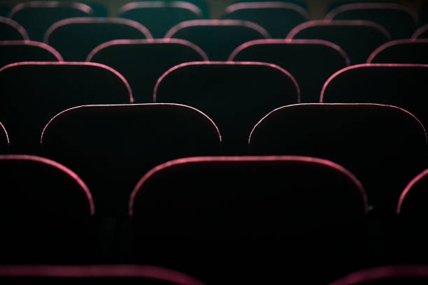 istock Seats in the cinema illuminated by the light from the screen. 1306660331