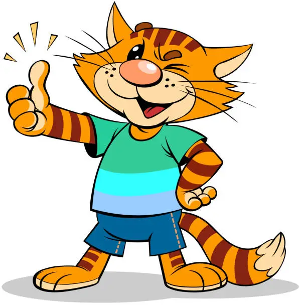 Vector illustration of Red cat with thumb up.