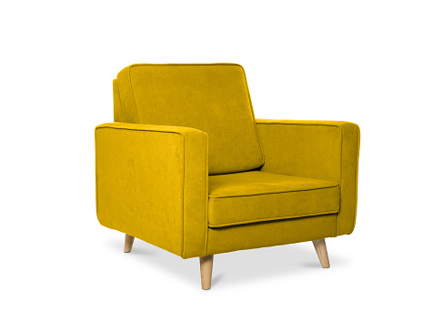 Yellow armchair isolated on a white background.