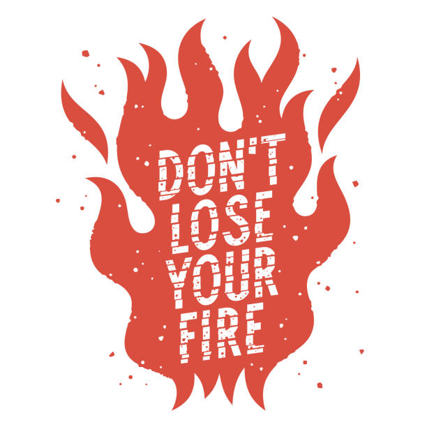feuerflamme und trendiger slogan - feuer stock-grafiken, -clipart, -cartoons und -symbole