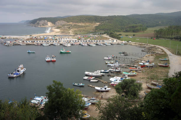 barcos de pesca y puerto en el hermoso pueblo kiyikoy - turkish culture turkey fishing boat fishing fotografías e imágenes de stock