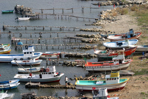 barcos de pesca y puerto en el hermoso pueblo kiyikoy - turkish culture turkey fishing boat fishing fotografías e imágenes de stock