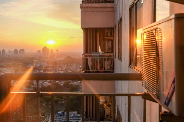 Sunset in Jakarta from an apartment's balcony