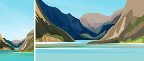 Vector illustration of Beautiful scandinavian fjord.