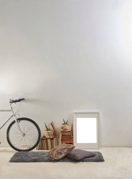 istock modern home living room white wall with wooden stool 1306669260