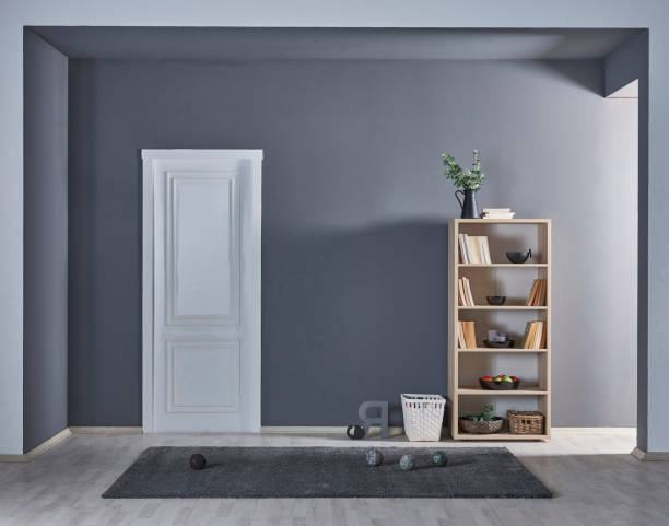 istock modern home corridor room with bookshelf and basket 1306669413