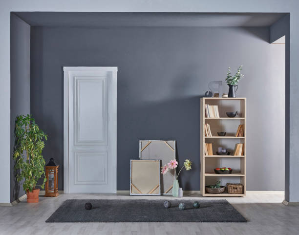 istock modern home corridor room with bookshelf and basket 1306669510