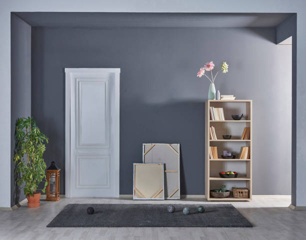 istock modern home corridor room with bookshelf and basket 1306669524