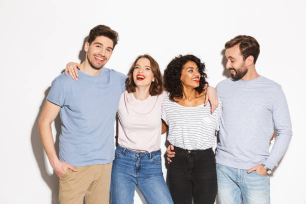 istock Group of happy multiracial people standing together 1306673396