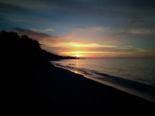 Beautiful Tropical Sunset Beach Panorama In The Evening At The Village, Seririt, North Bali, Indonesia