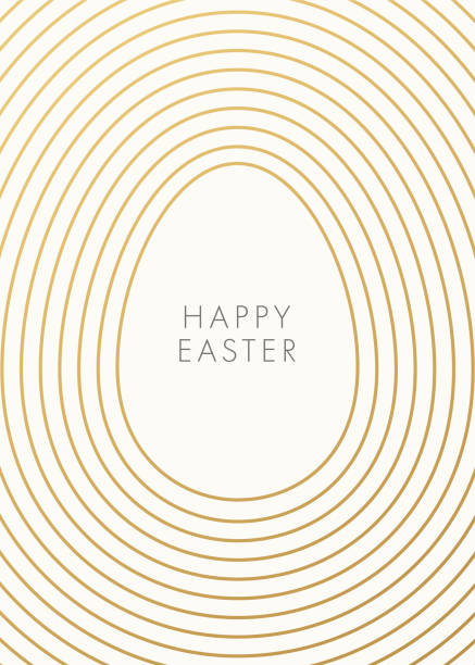 Easter greeting card with golden outline egg on white background. Vector illustration. Place for your text. Stock illustration