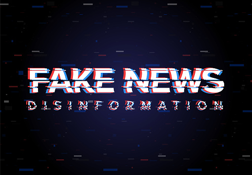 Fake news disinformation concept image with big words fake news made by special brokem text effect with disinformation lettering heading