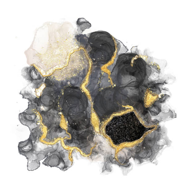 istock Black and gold swirls abstract luxury composition Inkscapes. Watercolour landscape, texture, marbling, Alcohol ink, Fluid chaos, art, kintsugi style and liquid marble and watercolor 1306675710