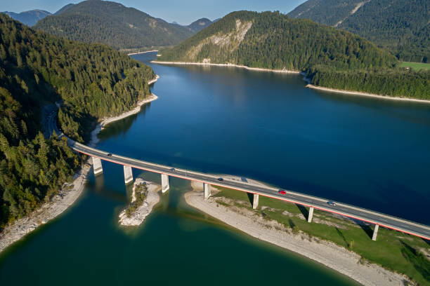 istock Bridge and Lake in Upper Bavaria, Aerial View 1306676542