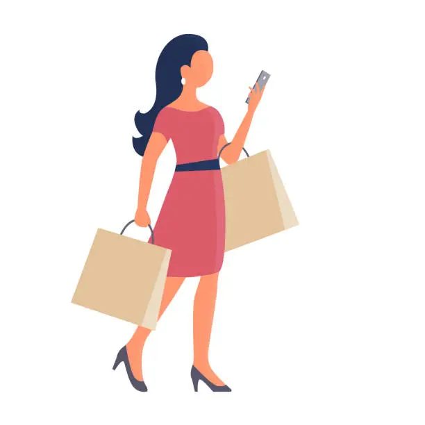 Vector illustration of A beautiful girl goes shopping