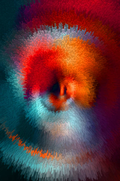 Abstract background for screens of computers and phones - concentric circles in red, light blue, dark blue, cyan, orange