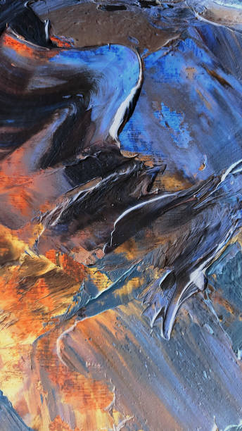istock blue, black, orange abstract backgroung expressive embossed oil paints and reliefs. 1306681843
