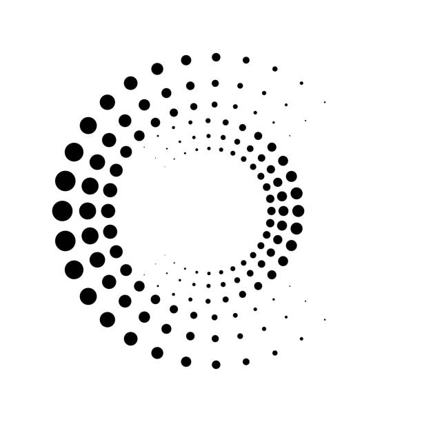 ベクター編集可能なグラフィックス。円の形でモノクロのドット。ラウンド幾何学模様のロゴ、ステンシル、点線フレーム、ウェブバナー、ポスター、カバー、ソーシャルメディアスプラッ� - 焦点点のイラスト素材／クリップアート素材／マンガ素材／アイコン素材