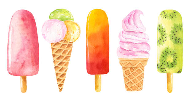 Set of watercolor ice cream isolated on white background. Set of watercolor ice cream isolated on white background. Hand drawn watercolor illustration. popsicle stock illustrations
