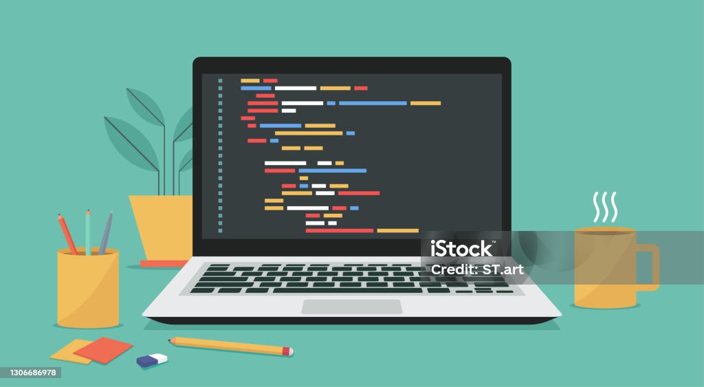 Computer Software With Programming Coding Text On Window Laptop Screen ...