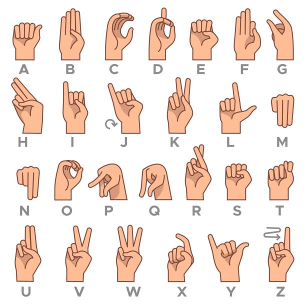 taubstumme sprache. amerikanische taube stumme hand geste alphabet buchstaben, asl vektor-symbole - hand sign stock-grafiken, -clipart, -cartoons und -symbole