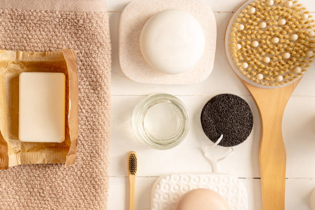 istock Flat lay composition with bath and skin care accessories on white background 1306689991
