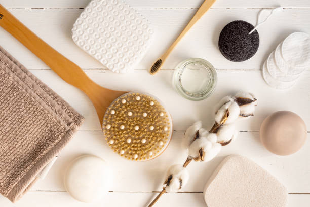 istock Flat lay composition with bath and skin care accessories on white background 1306690057