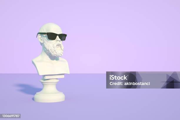 Bust Sculpture With Sunglasses Stock Photo - Download Image Now - Advertisement, Statue, Sculpture