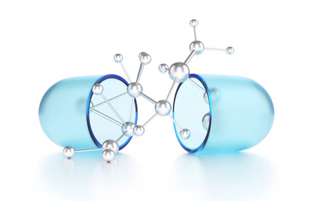 capsula blu con struttura molecolare - dna molecular structure genetic research biotechnology foto e immagini stock