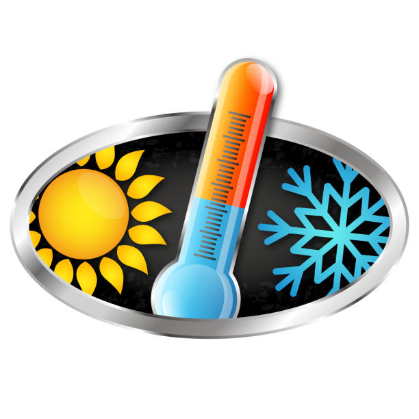 Thermometer sun and snowflake cooling and heating air conditioning symbol