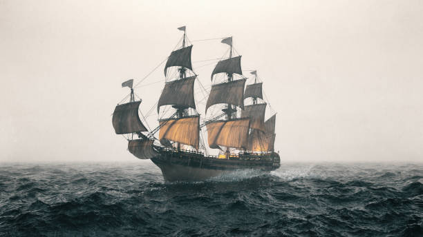 navio de guerra navegando pelo mar durante uma tempestade - galleon - fotografias e filmes do acervo