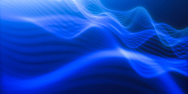 istock Technology Abstract Background futuristic design, data digital wave motion, Cyber Blue Background Beautiful motion waving particles dots texture 1306703040