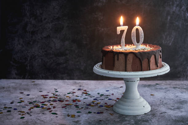 70th Birthday Cake with Chocolate 70th Birthday Cake with Chocolate 70th stock pictures, royalty-free photos & images