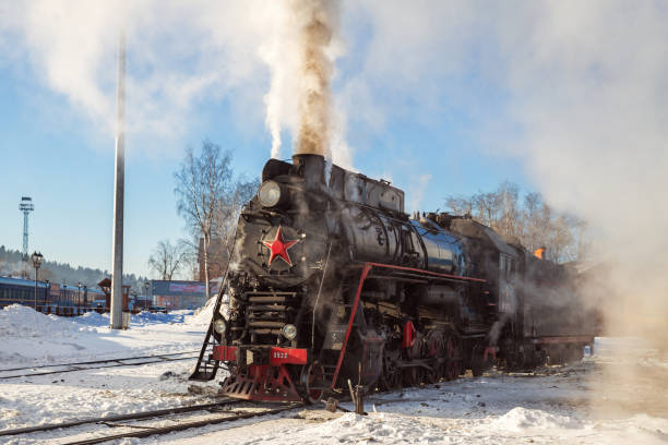 Sortavala, Russia - March 10, 2021: Steam locomotive LV-0522 (built in 1956) at Sortavala station getting ready for operation