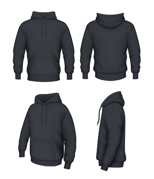 черный вектор hoodie - long sleeved shirt blank black stock illustrations