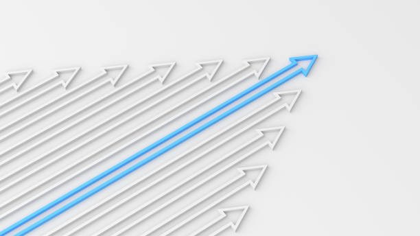istock Leadership concept, blue leader arrow leading white arrows, on white background 1306715981