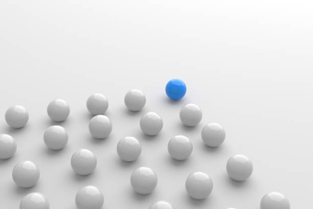 istock Leadership concept, blue leader ball leading white balls, on white background with empty copy space 1306715983
