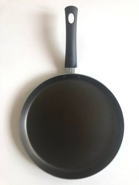 istock Black teflon pancake pan isolated on white background 1306720377
