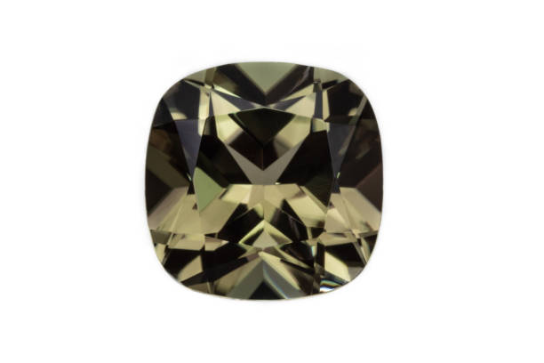 Csarite, faceted gem top view. 2.66 carats, square cushion cut. stock photo