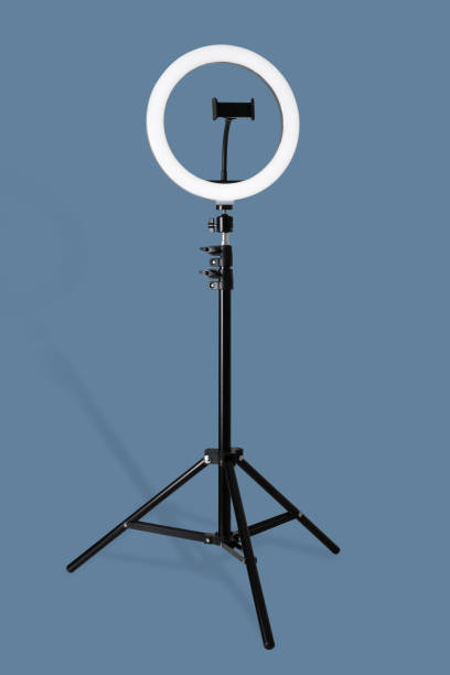 istock Selfie ring light LED lamp on the tripod for smart phone 1306721923