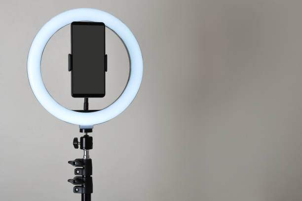 istock Selfie ring light LED lamp with smart phone 1306721963