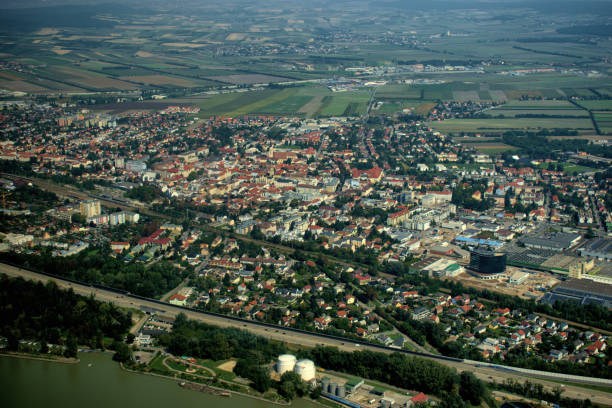 Flight over the city of Korneuburg in Austria September 12,2020